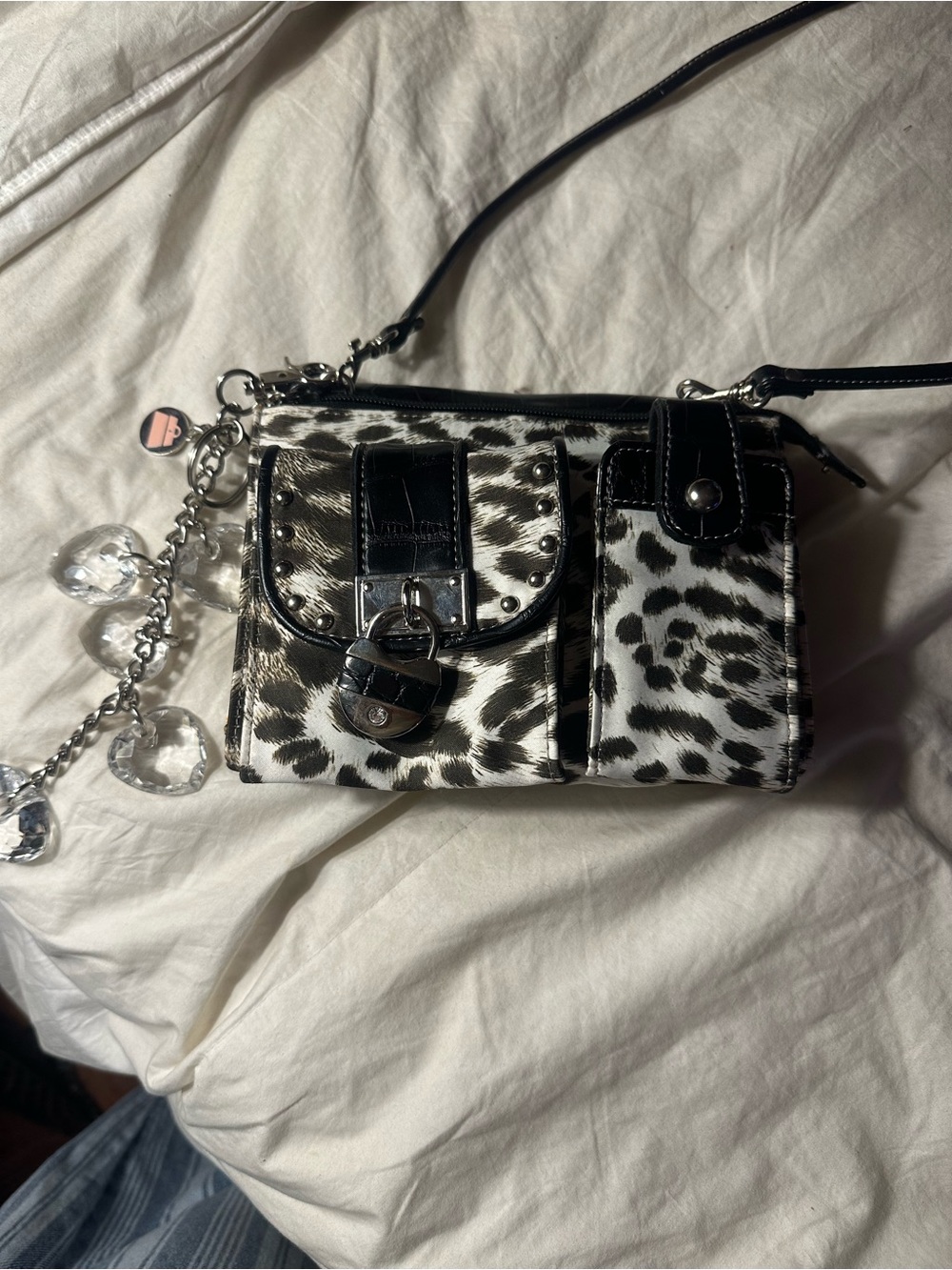 Kathy Van Zeeland black and white leopard print crossbody bag